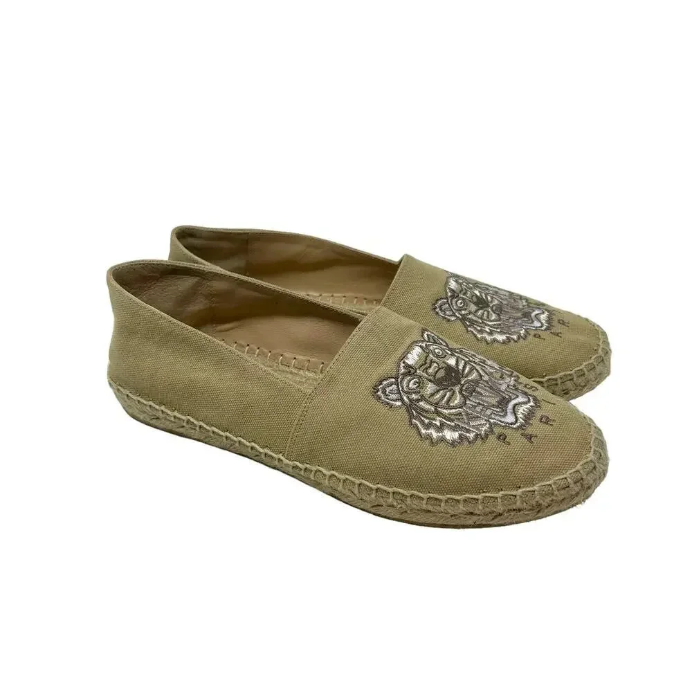 Kenzo Beige Classic Tiger Embroidered‎ Espadrilles Beige Tan Size 38 / US 6.5